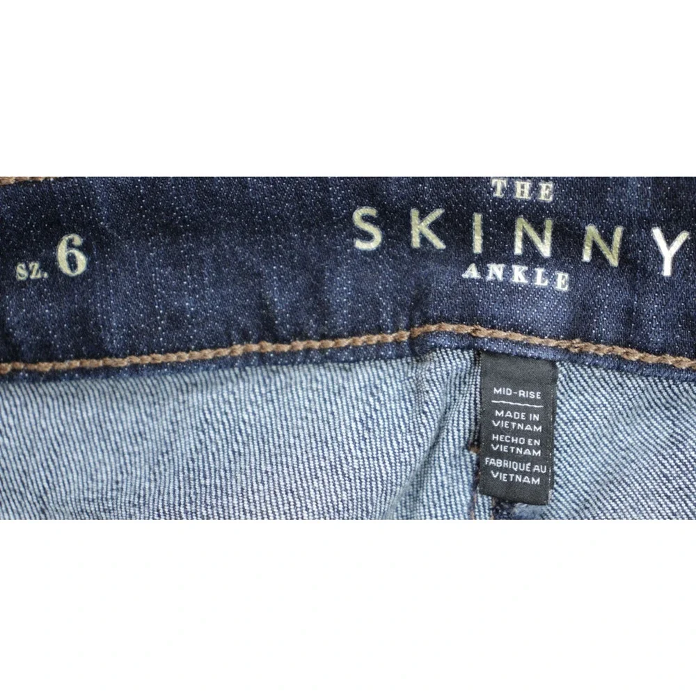 White House Black Market Jeans Womens 6 Blue Skinny Ankle Stretch Buckle Zip Hem